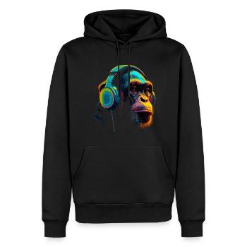 Chimpanzé singe avec casque DJ - Sweat à capuche Premium bio Homme - noir - Devant - Nico (187cm)