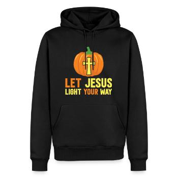 Messages de la Bible Jésus Lumière du Monde - Sweat à capuche Premium bio Homme - noir - Devant - Nico (187cm)