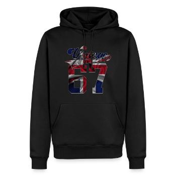 59E ANNIVERSAIRE UK MILLÉSIME 1967 - Sweat à capuche Premium bio Homme - noir - Devant - Nico (187cm)