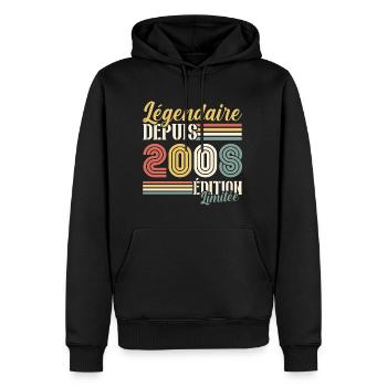 Légendaire Depuis 2008 - Sweat à capuche Premium bio Homme - noir - Devant - Nico (187cm)