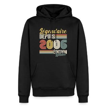 Légendaire Depuis 2006 - Sweat à capuche Premium bio Homme - noir - Devant - Nico (187cm)
