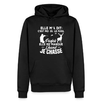 Le fusil parfois elle me manque quand je chasse - Sweat à capuche Premium bio Homme - noir - Devant - Nico (187cm)