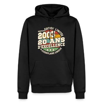 cadeau d'anniversaire 2003 - 20 ans d'excellence - Sweat à capuche Premium bio Homme - noir - Devant - Nico (187cm)