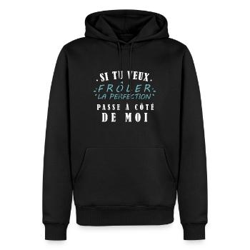 si tu veux frôler la perfection passe côté de moi - Sweat à capuche Premium bio Homme - noir - Devant - Nico (187cm)