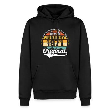 Die Legenden wurden im Januar 1971 geboren - Männer Premium Bio Hoodie - Schwarz - Vorne - Nico (187cm)