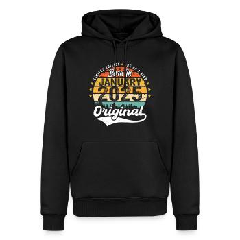 Die Legenden wurden im Januar 2025 geboren - Männer Premium Bio Hoodie - Schwarz - Vorne - Nico (187cm)