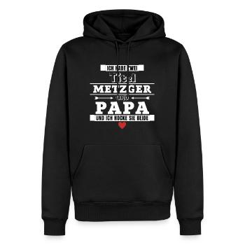Ich habe zwei Titel Metzger und Papa - Männer Premium Bio Hoodie - Schwarz - Vorne - Nico (187cm)