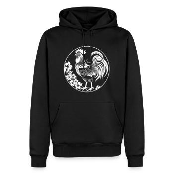 Hahn - Männer Premium Bio Hoodie - Schwarz - Vorne - Nico (187cm)