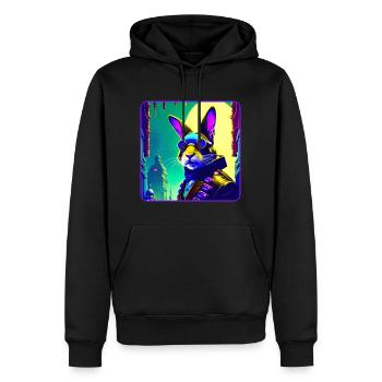 Cooler verrückter Steampunk Hase mit Fliegerbrille - Männer Premium Bio Hoodie - Schwarz - Vorne - Nico (187cm)