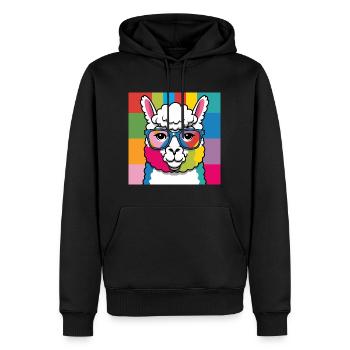 Alpaka Lama bunt und cool mit Brille - Männer Premium Bio Hoodie - Schwarz - Vorne - Nico (187cm)