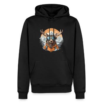 Elch Cool In Den Bergen Mit Sonnenbrille - Männer Premium Bio Hoodie - Schwarz - Vorne - Nico (187cm)