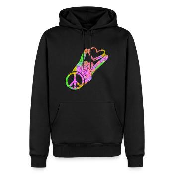 Hippie Peace Peace 60's 70's Love T-Shirt - Sweat à capuche Premium bio Homme - noir - Devant - Nico (187cm)