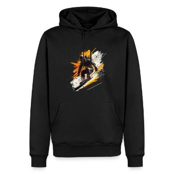 Schnee und Action: Skifahrer und Adrenalin - Männer Premium Bio Hoodie - Schwarz - Vorne - Nico (187cm)