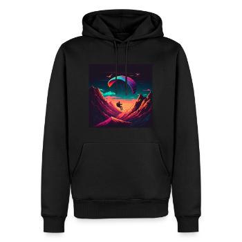 Vaporwave Stil, Gleitschirmflug in der Natur - Männer Premium Bio Hoodie - Schwarz - Vorne - Nico (187cm)