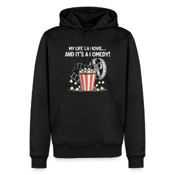 Lustiges Popcorn-Film Design - Männer Premium Bio Hoodie - Schwarz - Vorne - Nico (187cm)