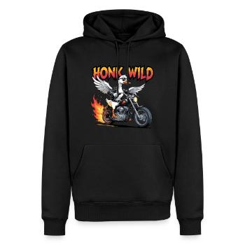 Oie sauvage à moto - style motard - Sweat à capuche Premium bio Homme - noir - Devant - Nico (187cm)
