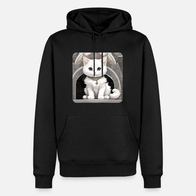 Mignon chat blanc aux yeux bleus - Sweat à capuche Premium bio Homme - noir