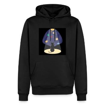 Chat mignon dans l’espace avec des planètes - Sweat à capuche Premium bio Homme - noir - Devant - Nico (187cm)
