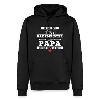 Ich habe zwei Titel Bademeister und Papa - Männer Premium Bio Hoodie - Schwarz - Vorne - Nico (187cm)