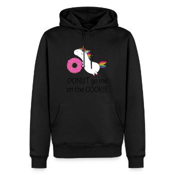 Licorne disant beignet allez-moi sur le cookie avec beignet - Sweat à capuche Premium bio Homme - noir - Devant - Nico (187cm)
