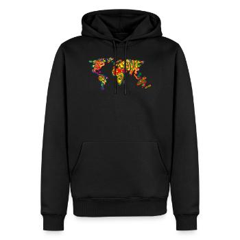 Carte du monde folle - Sweat à capuche Premium bio Homme - noir - Devant - Nico (187cm)