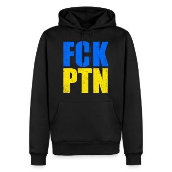 | FCK PTN La paix en Ukraine - Sweat à capuche Premium bio Homme - noir - Devant - Nico (187cm)