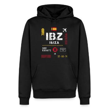 Etikett des Flughafens Ibiza - Männer Premium Bio Hoodie - Schwarz - Vorne - Nico (187cm)