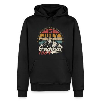 Juillet 1984 | Original Anniversaire Juillet 1984 - Sweat à capuche Premium bio Homme - noir - Devant - Nico (187cm)