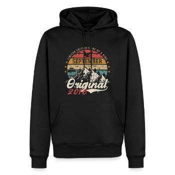 Cadeau Rétro 2016 Septembre Vintage Septembre 2016 - Sweat à capuche Premium bio Homme - noir - Devant - Nico (187cm)