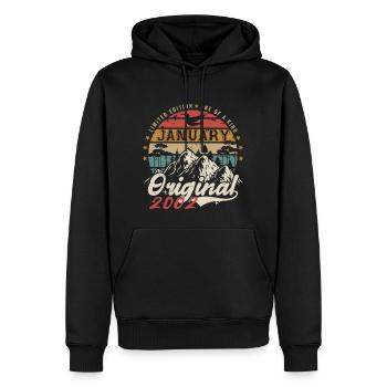Janvier 2002 Cadeau Anniversaire - Janvier 2002 - Sweat à capuche Premium bio Homme - noir - Devant - Nico (187cm)