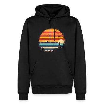 Coucher de soleil Forêt Montagne Extérieur Rétro Années 80 Vintage 3 - Sweat à capuche Premium bio Homme - noir - Devant - Nico (187cm)