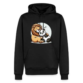 Câlin Lion Et Panda Amoureux - Sweat à capuche Premium bio Homme - noir - Devant - Nico (187cm)