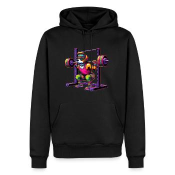 Chien arc-en-ciel fort accroupi dans la salle de sport - Sweat à capuche Premium bio Homme - noir - Devant - Nico (187cm)