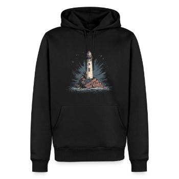 Lighthouse Coast Sea Sea Ocean Baltic Sea North Sea - Men’s Premium Organic Hoodie - black - Front - Nico (187cm)