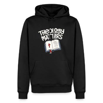Questions de théologie 4 - Sweat à capuche Premium bio Homme - noir - Devant - Nico (187cm)
