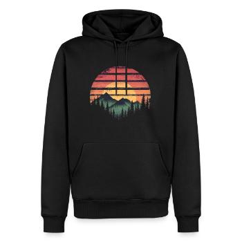 Coucher de soleil Forêt Montagne Extérieur Rétro Années 80 Vintage - Sweat à capuche Premium bio Homme - noir - Devant - Nico (187cm)