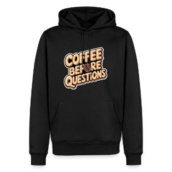 Coffee Before Questions 12 - Männer Premium Bio Hoodie - Schwarz - Vorne - Nico (187cm)