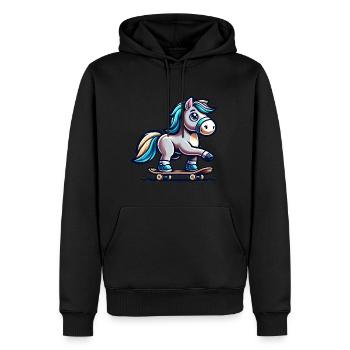 Cheval patineur mignon - Sweat à capuche Premium bio Homme - noir - Devant - Nico (187cm)