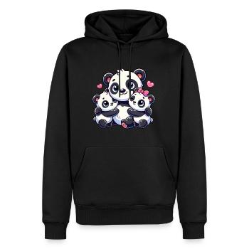 Parent panda aimant avec deux enfants mignons - Sweat à capuche Premium bio Homme - noir - Devant - Nico (187cm)