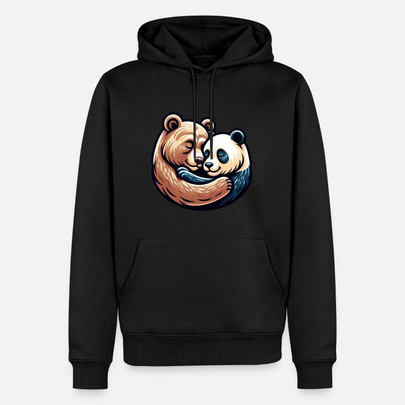Ours Câlin Et Panda Amoureux - Sweat à capuche Premium bio Homme - noir