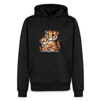 Parent tigre aimant avec enfant - Sweat à capuche Premium bio Homme - noir - Devant - Nico (187cm)