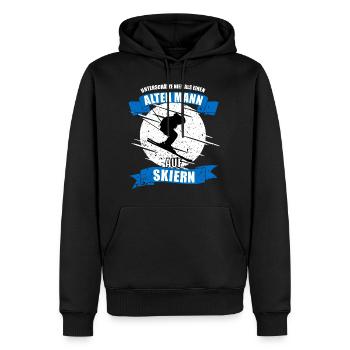 Alter Mann auf Skiern - Männer Premium Bio Hoodie - Schwarz - Vorne - Nico (187cm)
