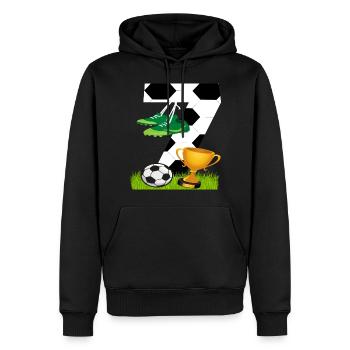 Football 7 Anniversaire Joueur de football Football - Sweat à capuche Premium bio Homme - noir - Devant - Nico (187cm)