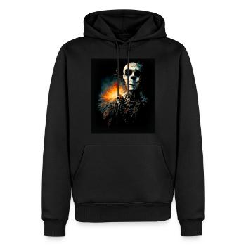Gefährliches Halloween Skelett mit Flamme am Rücke - Männer Premium Bio Hoodie - Schwarz - Vorne - Nico (187cm)