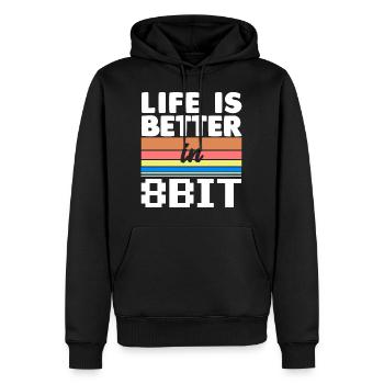 Life is better in 8bit - Männer Premium Bio Hoodie - Schwarz - Vorne - Nico (187cm)