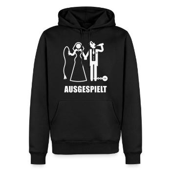 Ausgespielt! (JGA / Peitsche / Bier / Fessel / W) - Männer Premium Bio Hoodie - Schwarz - Vorne - Nico (187cm)