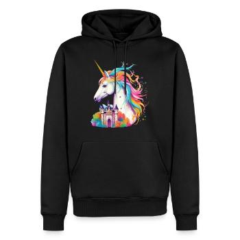 Einhorn Regenbogen Schloss Bunt Magie Fantasie - Männer Premium Bio Hoodie - Schwarz - Vorne - Nico (187cm)