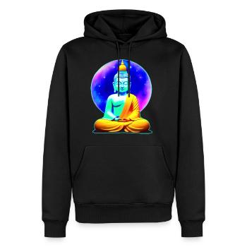 Bunter Buddha in Yoga Position Hintergrund Univers - Männer Premium Bio Hoodie - Schwarz - Vorne - Nico (187cm)