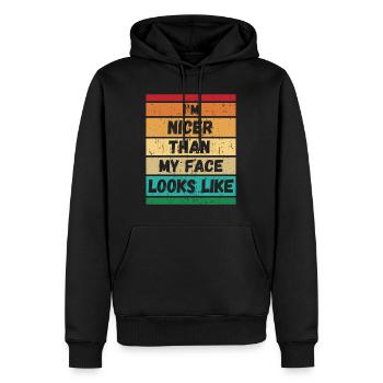 Ich bin netter als mein Gesicht aussieht - Männer Premium Bio Hoodie - Schwarz - Vorne - Nico (187cm)