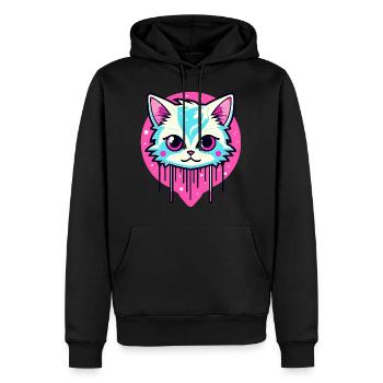 Illustration de chat mignon - Sweat à capuche Premium bio Homme - noir - Devant - Nico (187cm)